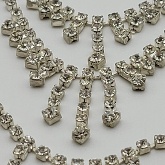 Silver Tone Clear Crystal Layered Tassel Tennis Necklace 13-18 In - Picture 3 of 7